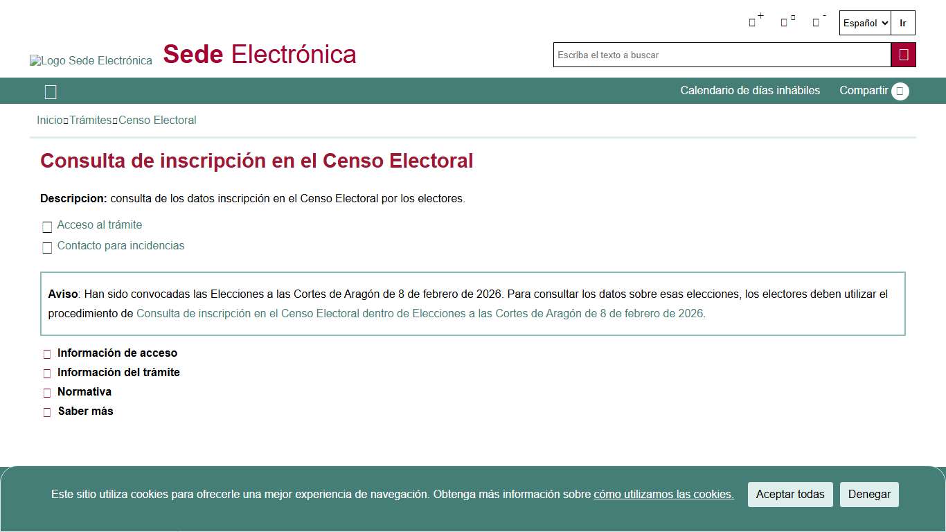 INE - Sede Electrónica - Consulta de inscripción en el Censo Electoral